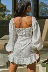 Make Memories Balloon Sleeve Molded Bust Lace Dress White